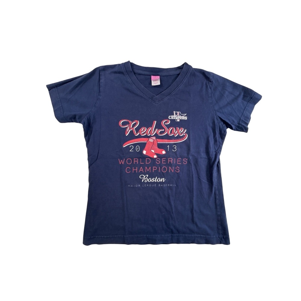 LAT Boston Red Sox 2013 World Series Champions Navy Blue V-Neck T-Shirt Small